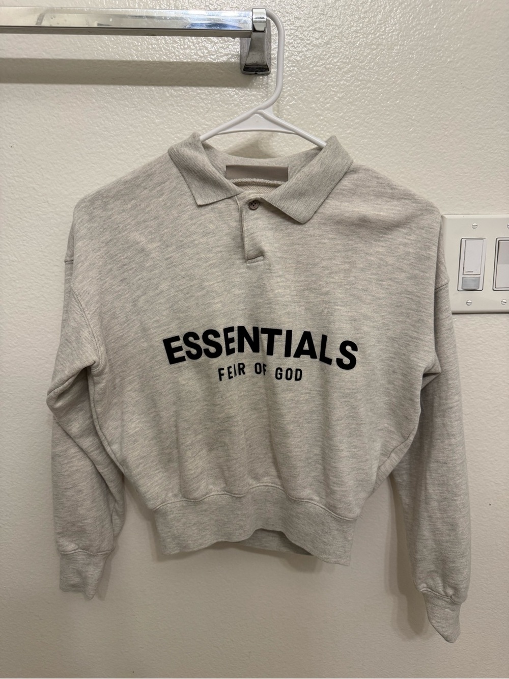 ESSENTIALS Neutral Gray Crewneck Sweatshirt with Logo Tag